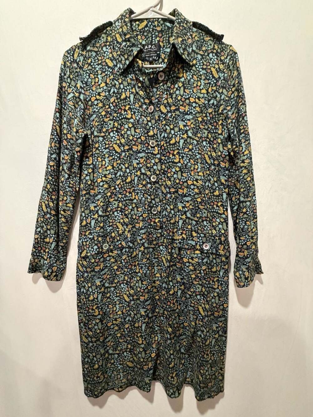 A.P.C. Rue Madame Paris Viscose Floral Print Long Sleeve Shirt Dress Size 36